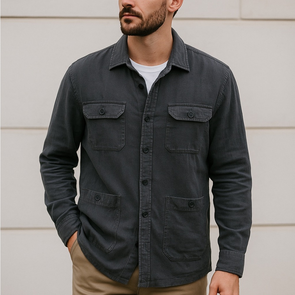 Nines Collection Utility Shirt Jacket Charcoal Gray Linen Blend Size XL